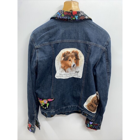 Custom Embellished Jean Jacket Dog Lovers Dark Wash Sheltie Spaniel Horse Small - Picture 2 of 12